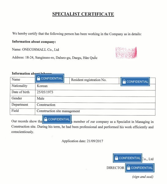 Văn bản xác nhận chuyên gia